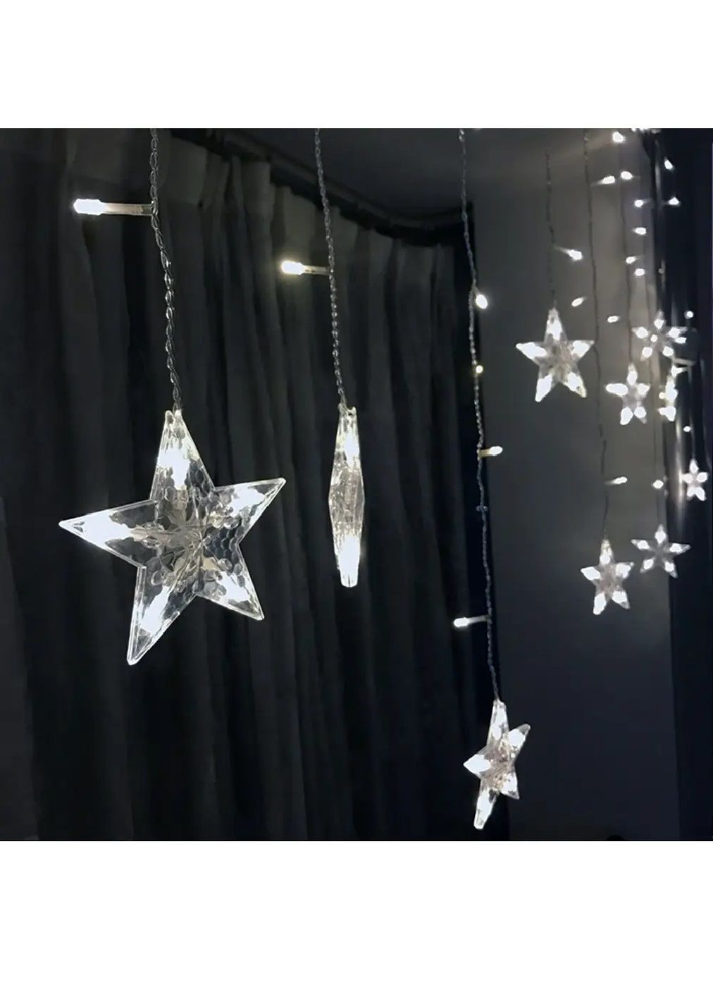 Гірлянда штора зірки світлодіодна святкова на вікно з роботою від мережі контролером 3 м 13 фігур (481913-Prob) Холодна біла Unbranded (368455777)