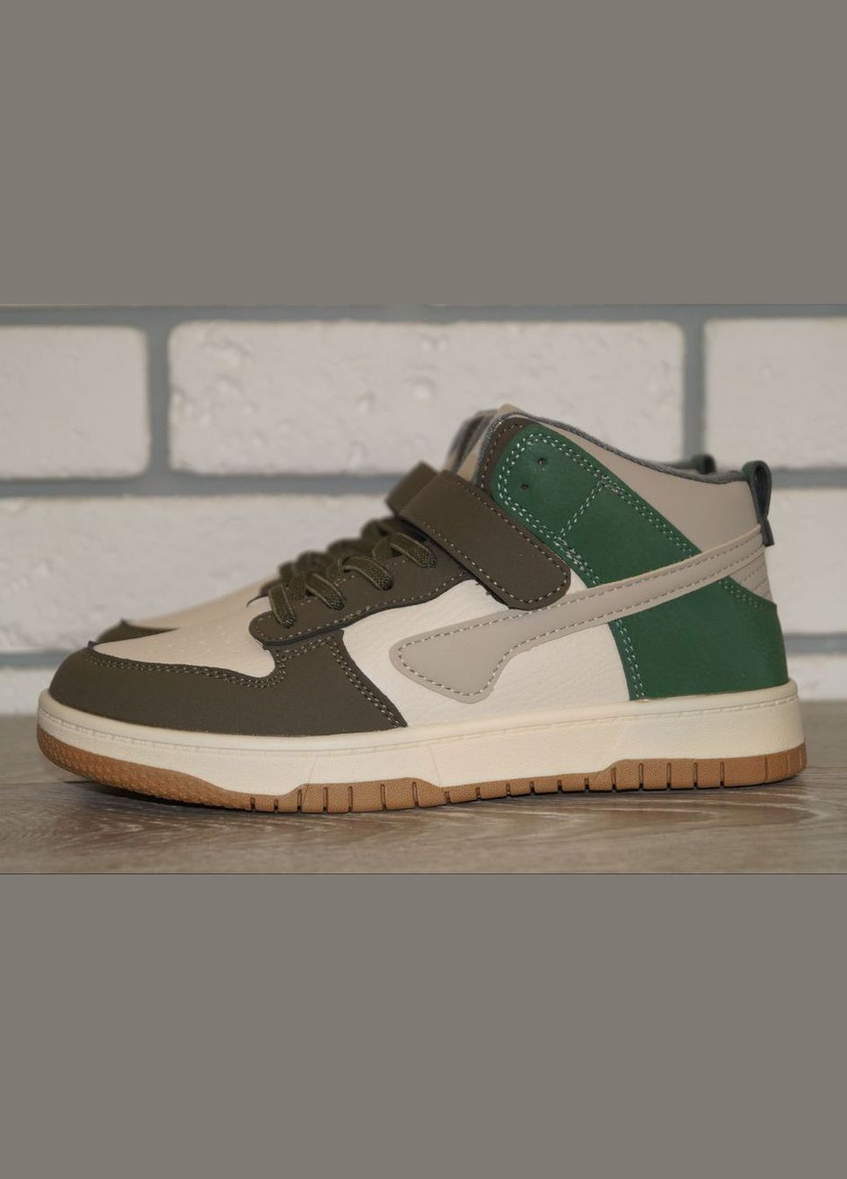 Хайтопи демісезонні дитячі / Черевики демісезонні дитячі бежеві із зеленим BBT fashion kids (305908514)