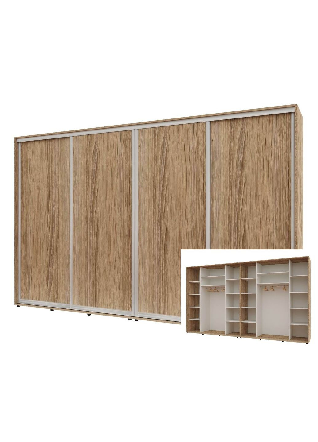 Шафа-купе чотиридверна 360*60*220 см Натуральний 4 двері ДСП Максі Комфорт Меблі (360435180)