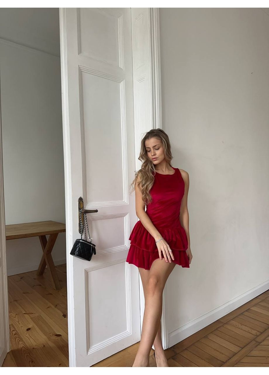 Червона вечірня сукня міні з оксамиту Fashion
