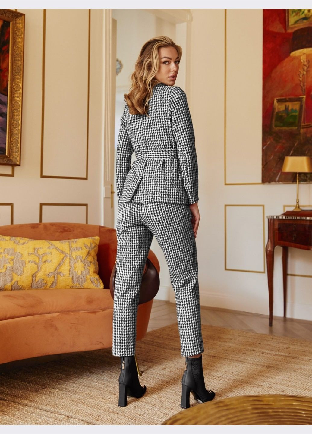 костюм у гусячу лапку зі штанами чорний Dressa (303360777)