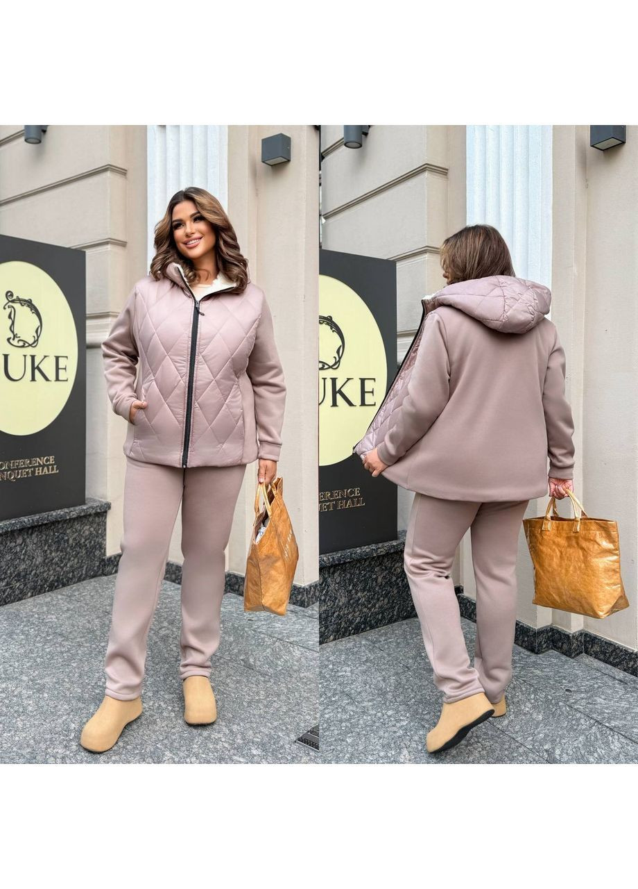 Теплый женский костюм из комбинированной ткани на меху. No Brand (362588378)