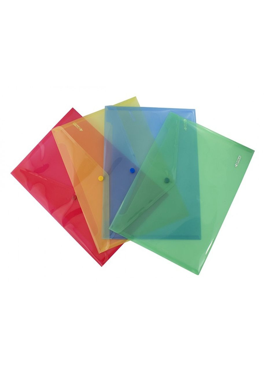 Папка-конверт А4 на кнопке, прозрачная, цветная 4Office (342416521)