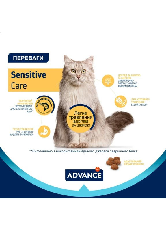 Cat Sensitive Salmon & Rice Сухий корм для котів з чутливим травленням з лососем Advance (372159007)