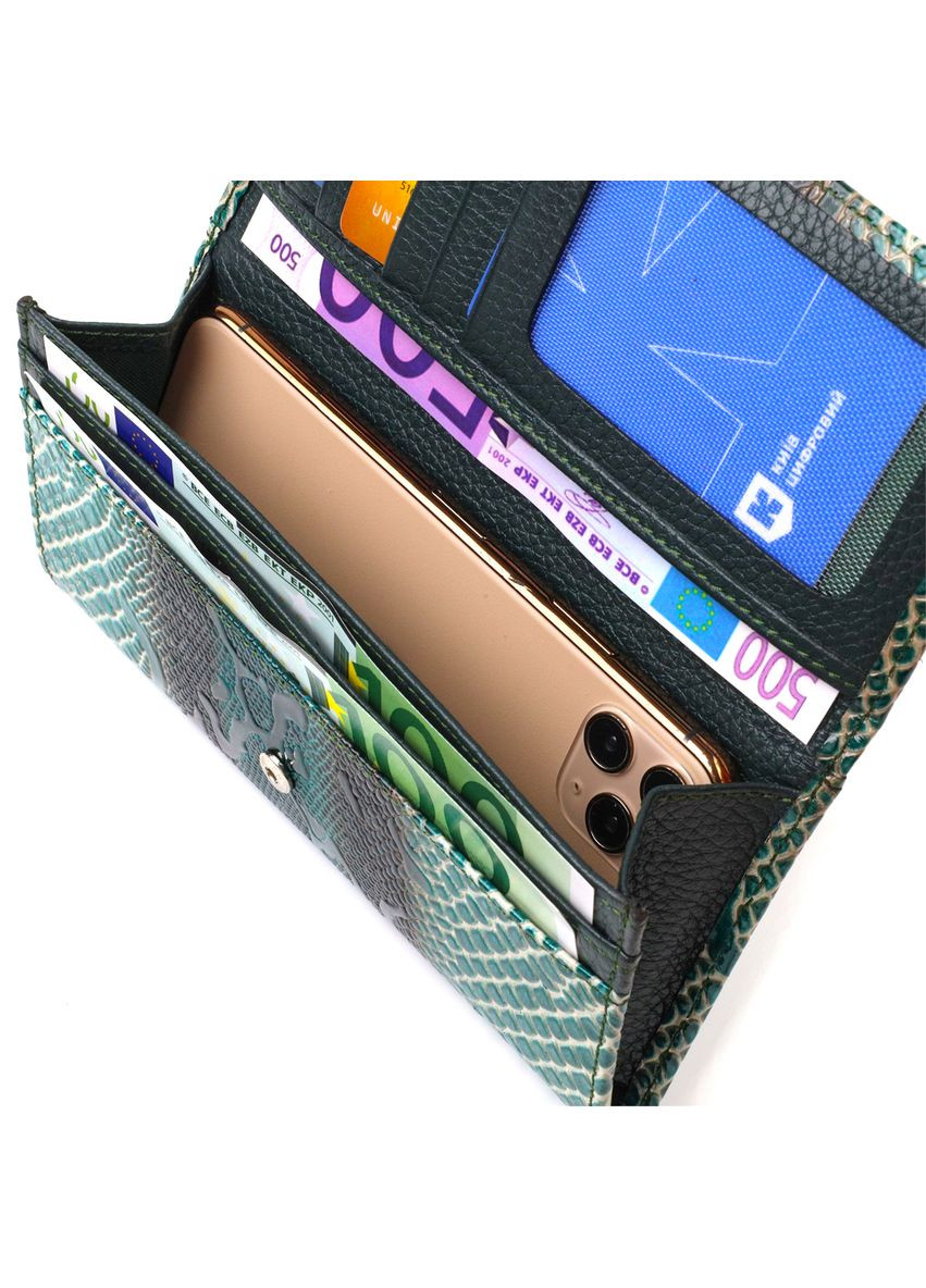 Лакований гаманець для жінок із натуральної фактурної шкіри з тисненням під рептилію зелений 21824 Canpellini (329197180)