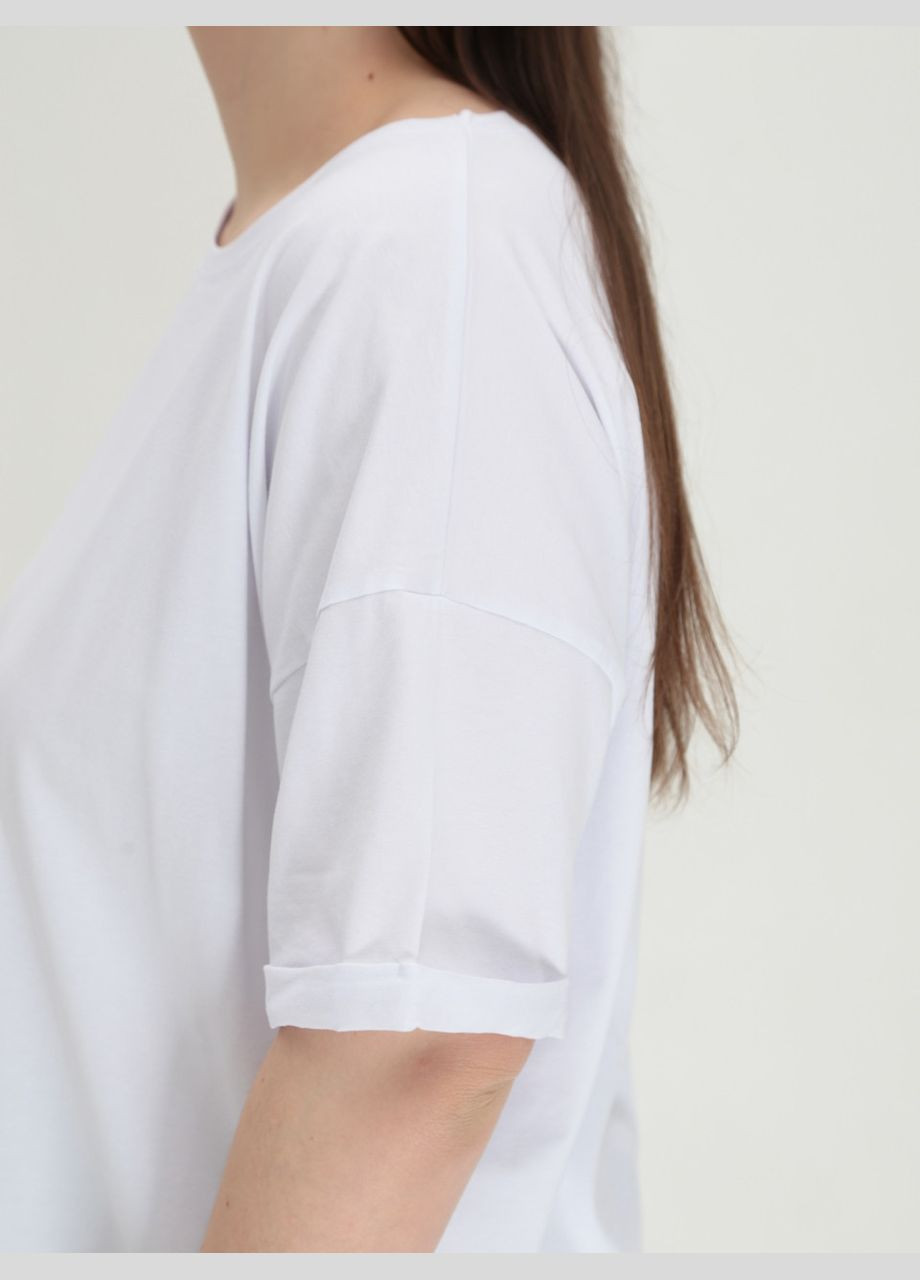 Женская футболка белая широкая однотонная большой размер JEANSclub Подовжена - (322999563)