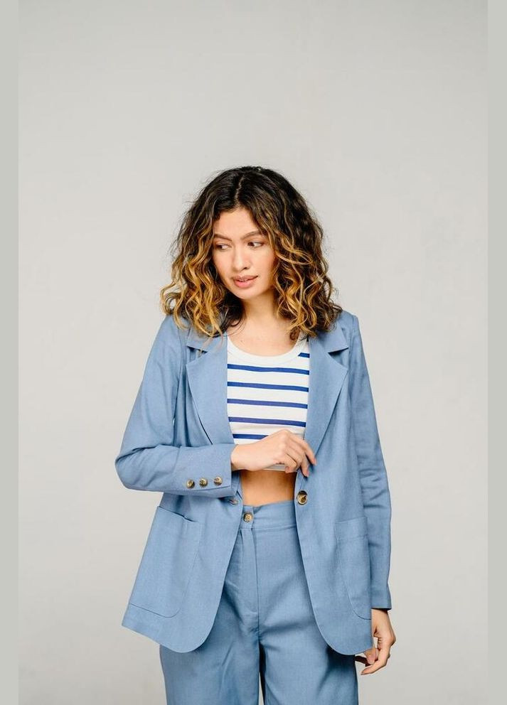 Піджак жіночий оверсайз з ґудзиками лляний MKAZ6035-3 Modna KAZKA (336932047)