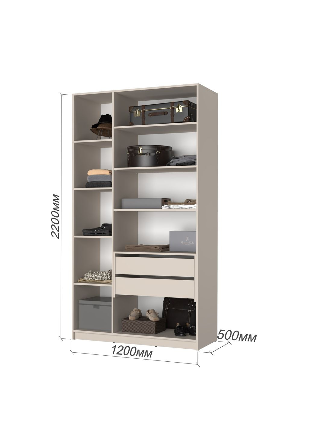 Шкаф 3-дверный Оскар ДСП BG, блок ящиков+полки 120x52x220 см (MBS-4575) MebelStar (366427488)