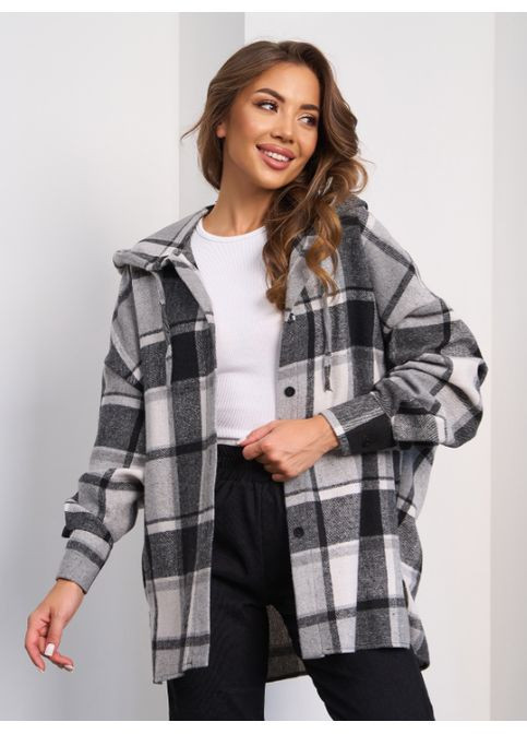 Серая повседневный рубашка в клетку No Brand с длинным рукавом