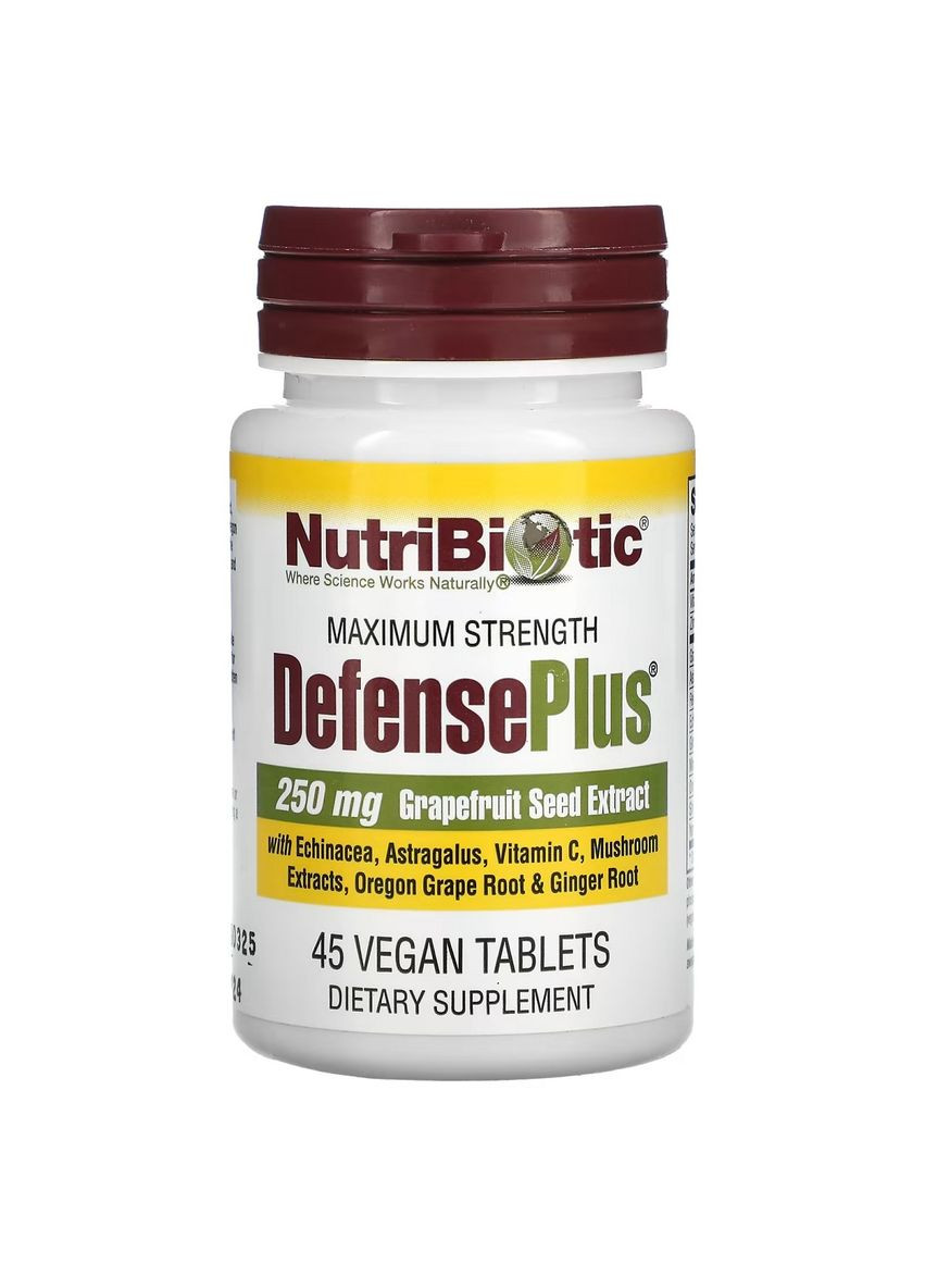 Максимальний захист з екстрактом насіння грейпфрута, DefensePlus, Maximum Strength,, 45 таблеток NutriBiotic (322741384)