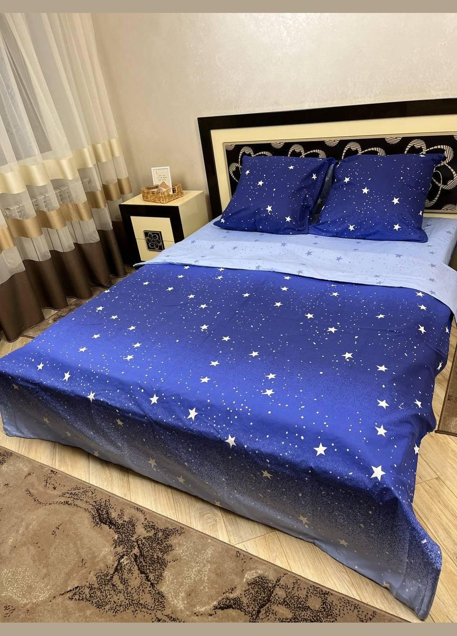 Постельное белье хлопковое Меркурий Евро Простынь на резинке 180x200х20 Бязь Синее 70 х 70 No Brand (304368392)