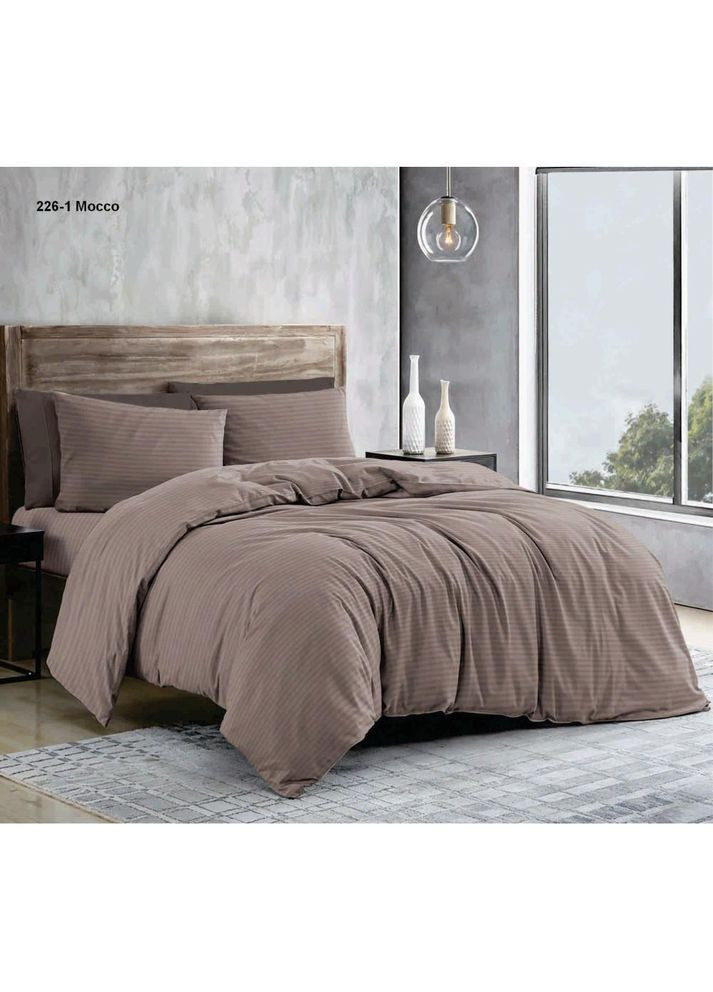 Постільна білизна бавовняна в Смужку Двоспальна 180 x 220 Бязь Шоколад 50 х 70 No Brand (322706853)