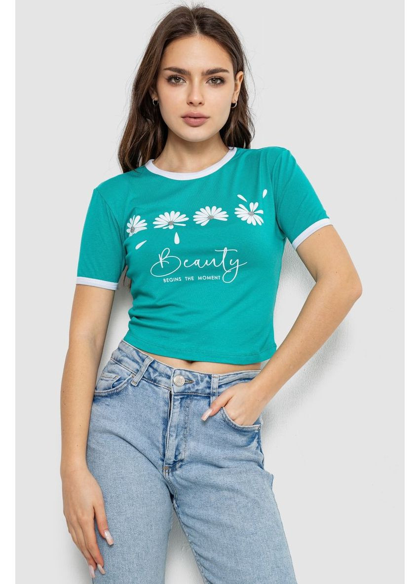 Футболка-топ жіноча з принтом, колір білий, 244R604 Ager - (318529672)