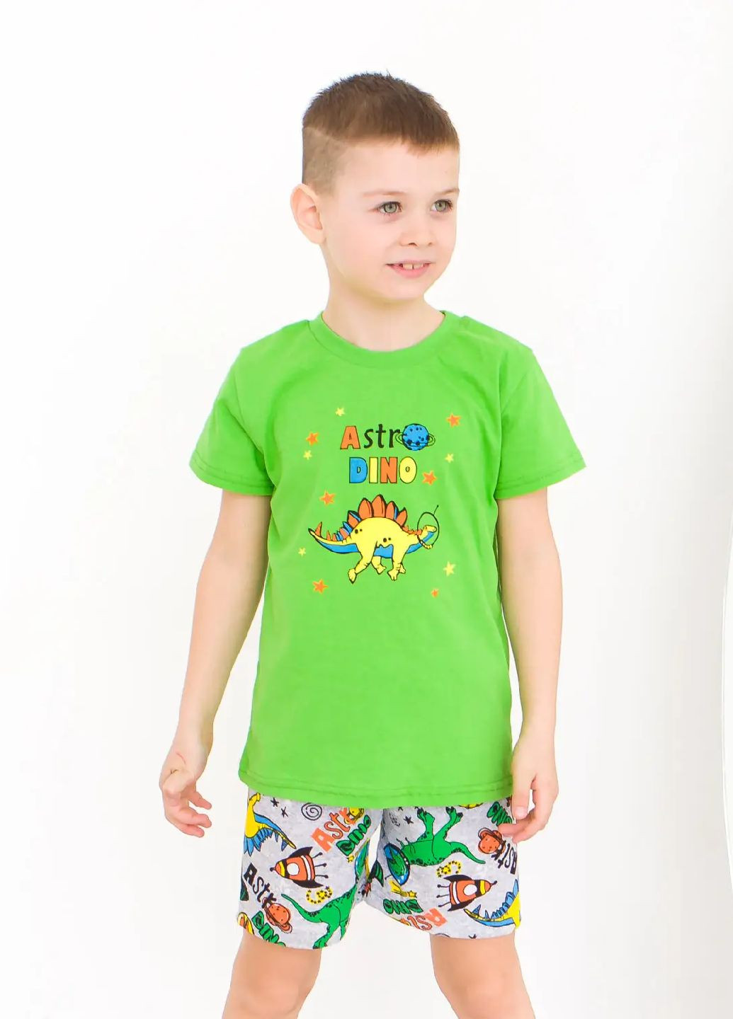 Комбинированный летний комплект для мальчика на лето футболка и шорты динозавр No Brand