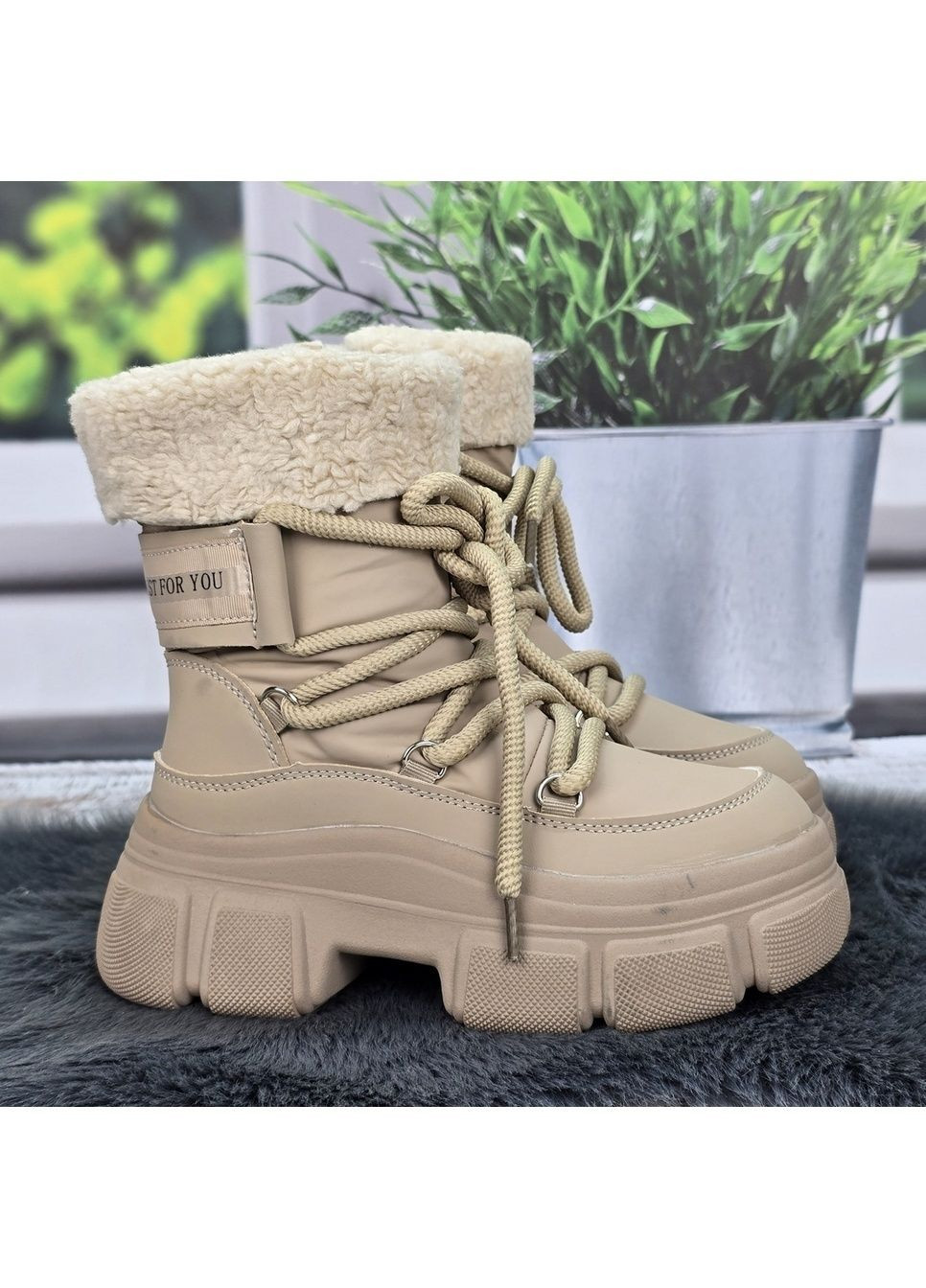 Зимові черевики для дівчинки на овчині темно-бежеві на високій платформі Jong Golf (369384026)