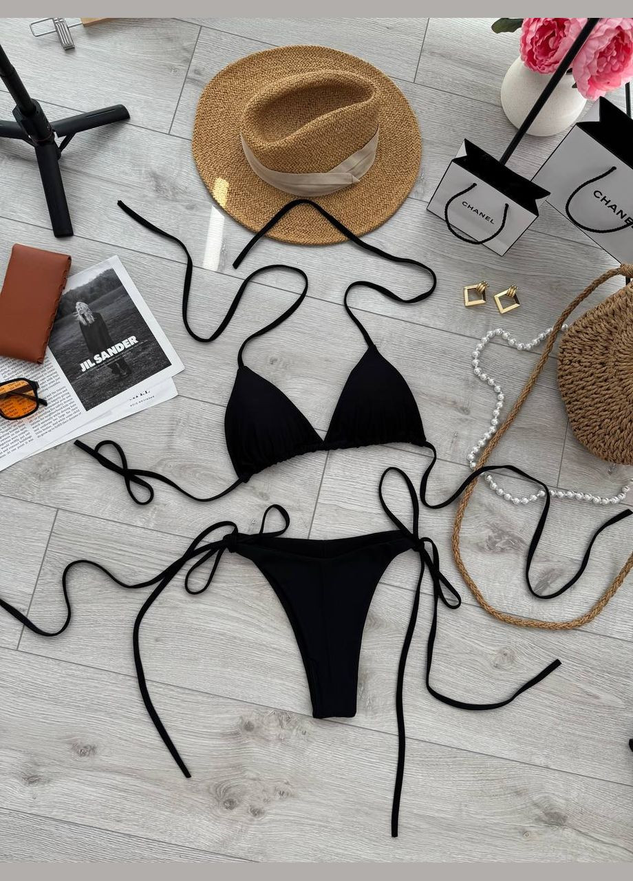 Черный летний купальник раздельный с завязками раздельный, бикини Adelante