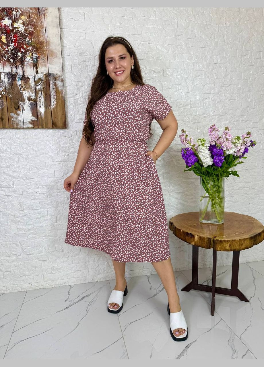 Рожево-коричнева плаття подовжене літнє Україна з квітковим принтом