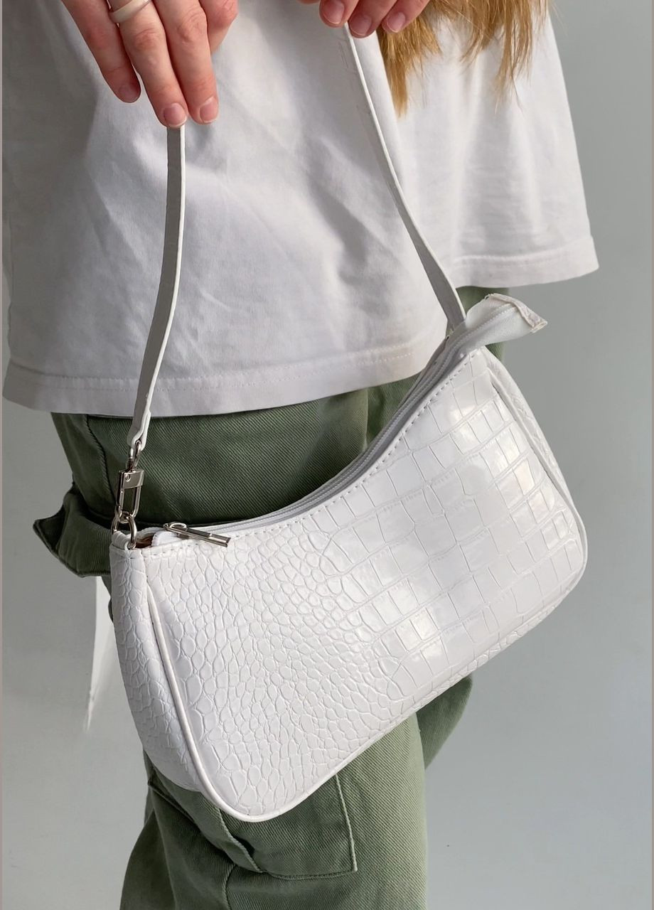 Жіноча сумка багет 049 рептилія біла No Brand (284116467)