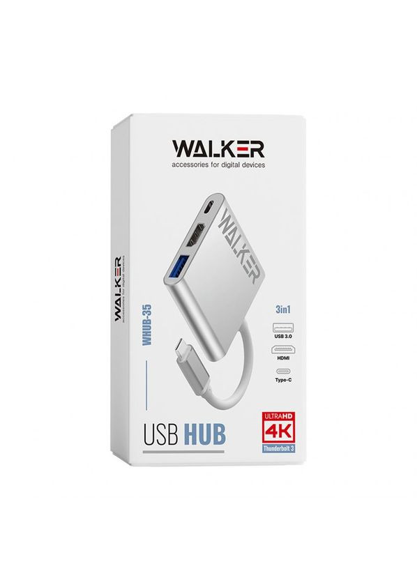 Концентратор переходник USB HUB WHUB-35 Type-C to USB3.0 + HDMI + PD серебристый Walker (333827641)