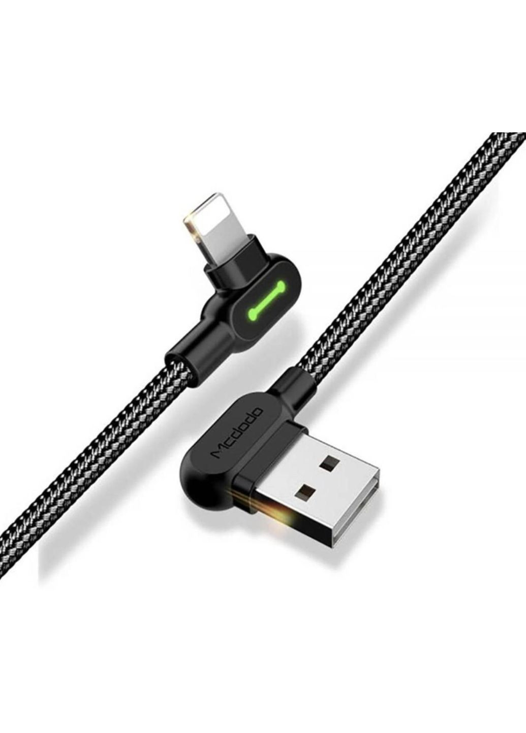 Двухсторонний зарядный кабель для iPhone iPad 90° USB to Lightning с LED подсветкой 50 см McDodo (316093884)
