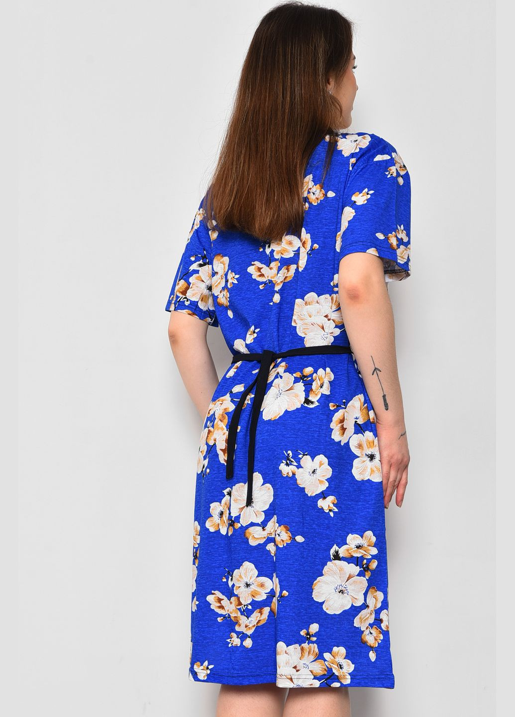 Халат жіночий напівбатальний з квітковим принтом синього кольору Let's Shop (280777156)