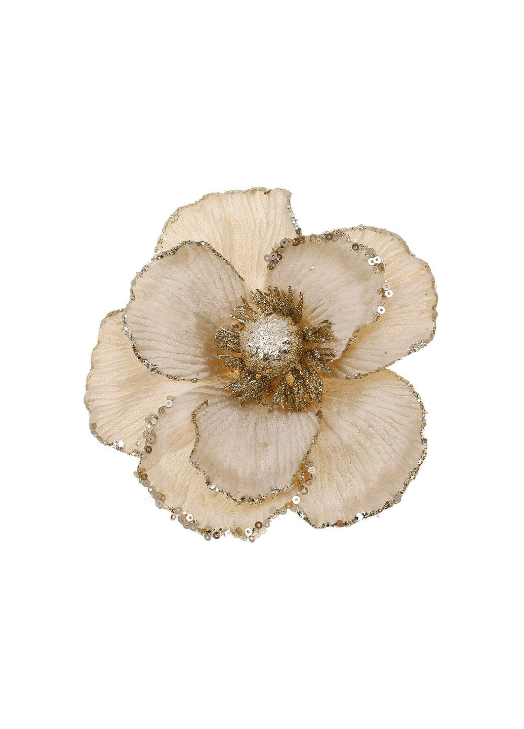 Бархатный цветок Камелия в пайетках 17см, цвет - шампань с глиттером Home Decor (360861423)