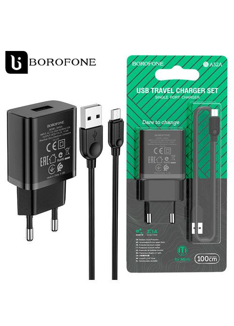 Сетевое зарядное устройство BA52A 1USB 2.1A micro USB black Borofone (346508637)