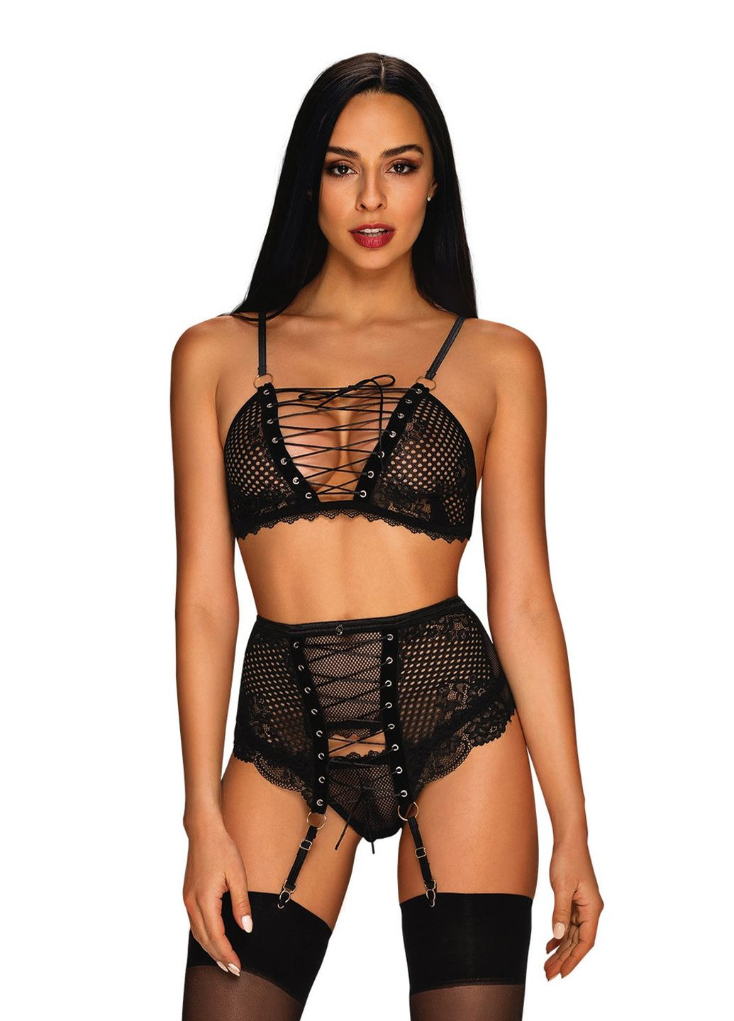 Чорний демісезонний комплект з широким поясом basitta set Obsessive