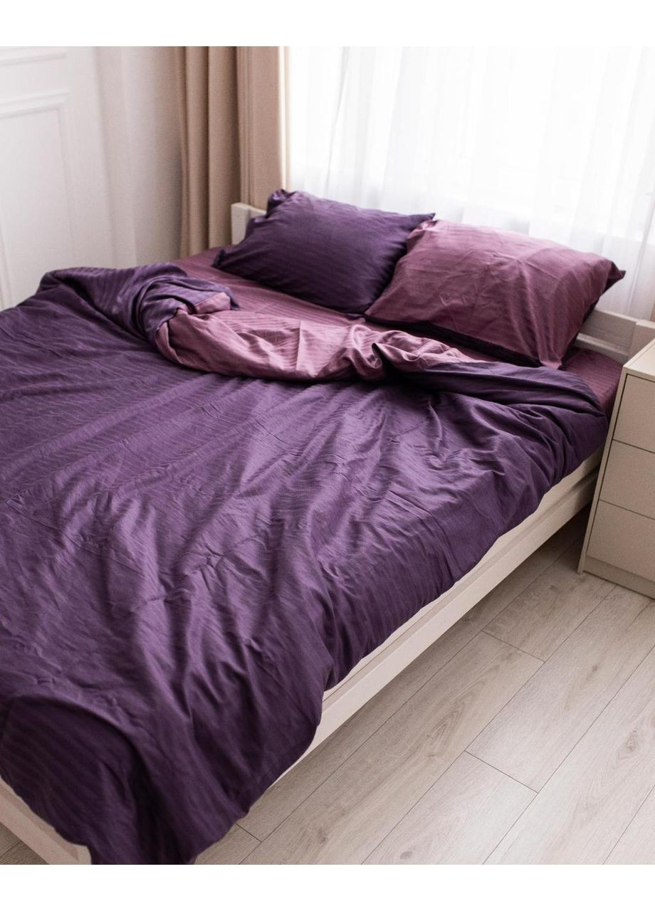 Постельное белье Слива + фиолетовая страйп сатин PREMIUM Семейный размер, наволочки 70/70 No Brand (363191420)