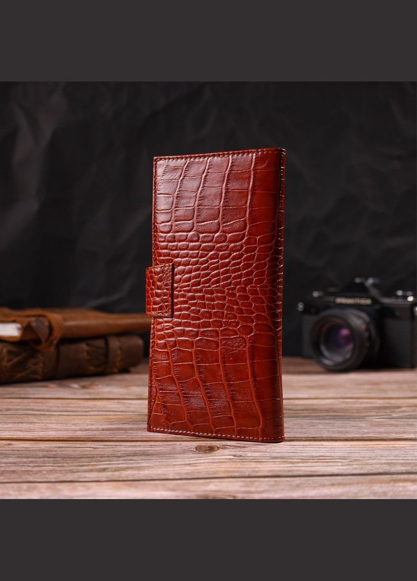 Ультрамодный кошелек для мужчин из натуральной кожи с тиснением под крокодила 21918 Рыжий Canpellini (338421657)