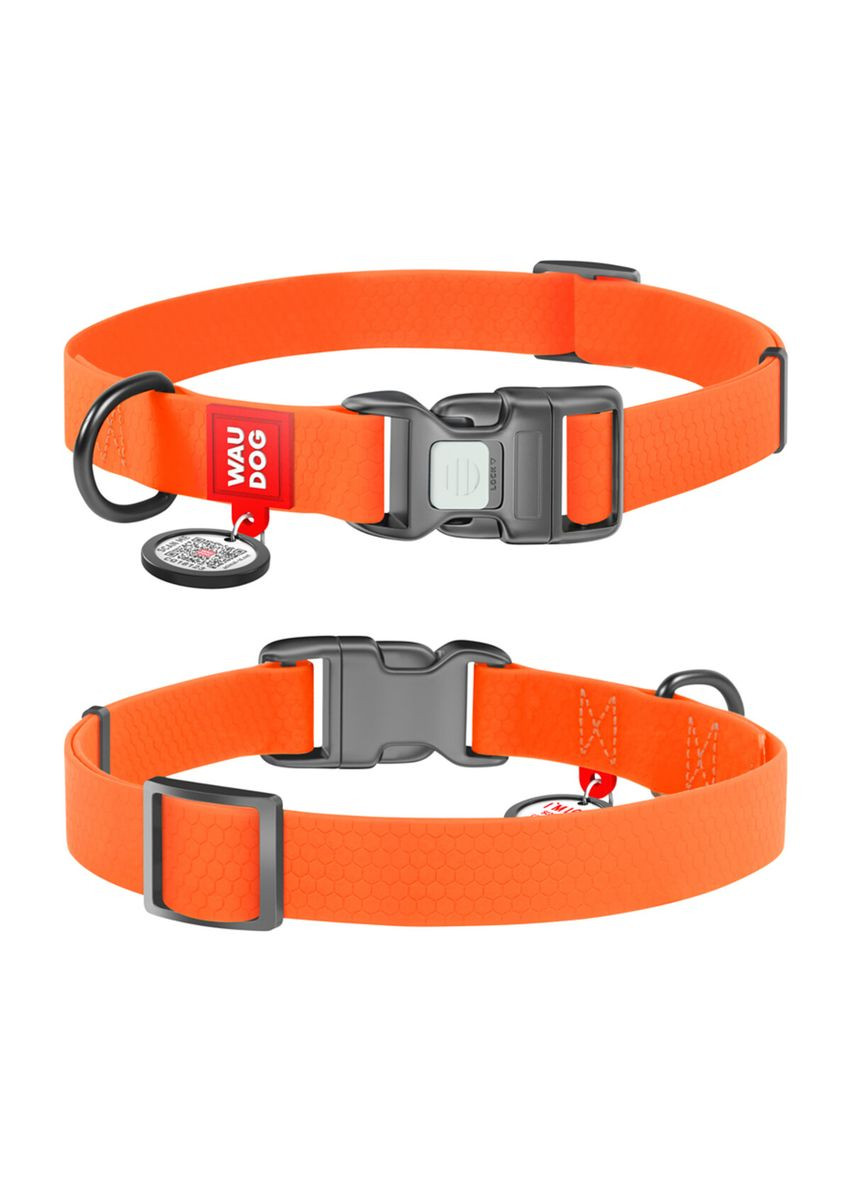 Нашийник для собак водостійкий Waterproof c QR паспортом, Ш 15 мм, Дов 25-35 см, помаранчевий WAUDOG (322642347)
