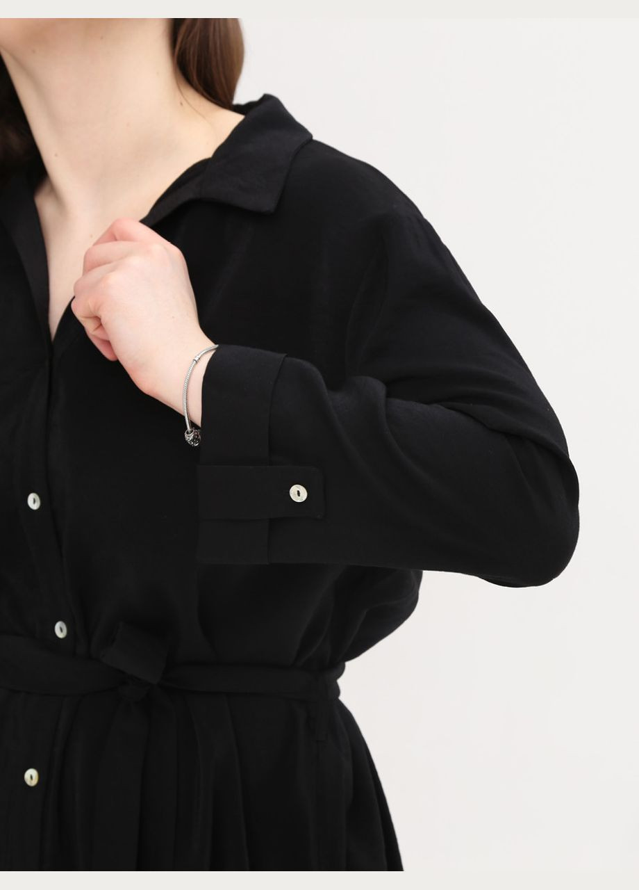 Чорна повсякденний сукня-сорочка жіноча чорна пряма сорочка MDG однотонна