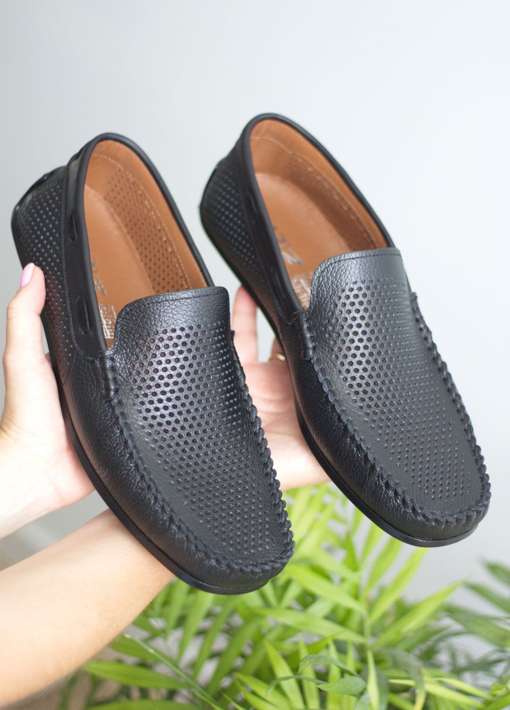 Черные мокасины мужские из натуральной толстой кожи Zlett