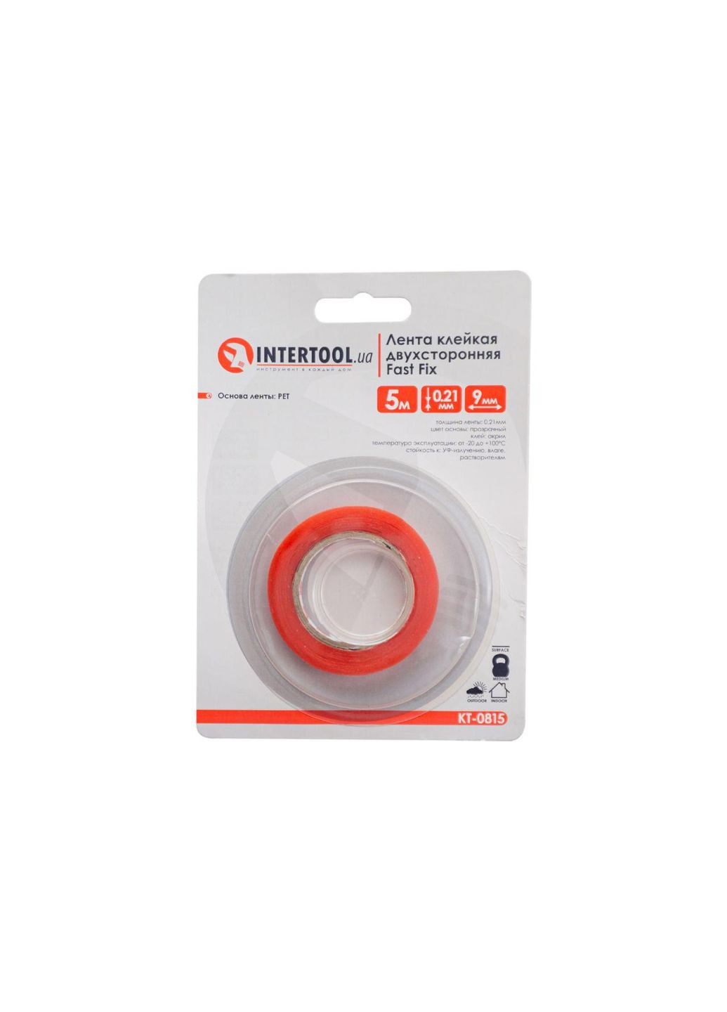 Стрічка двостороння 9 мм x 5 м акрил Fast Fix (KT-0815) Intertool (349820092)