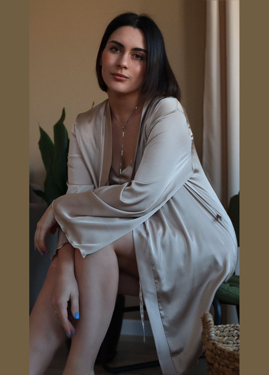 Халат женский шелковый Капучино Maybel (333829088)