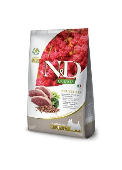 Сухой корм N&D Quinoa Duck, Brocooli & Asparagus Neutered для взрослых стерил. собак мелких пород, утка, киноа, брокколи и Farmina (384733330)