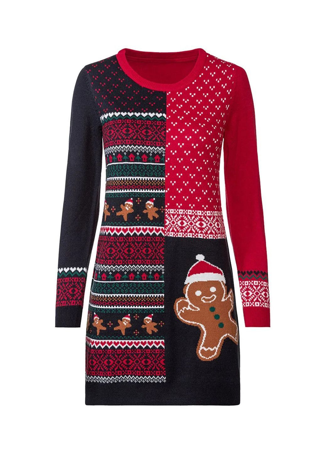 Комбинированное праздничный, кэжуал женское платье свитер в новогодний принт платье-свитер Esmara с новогодним принтом