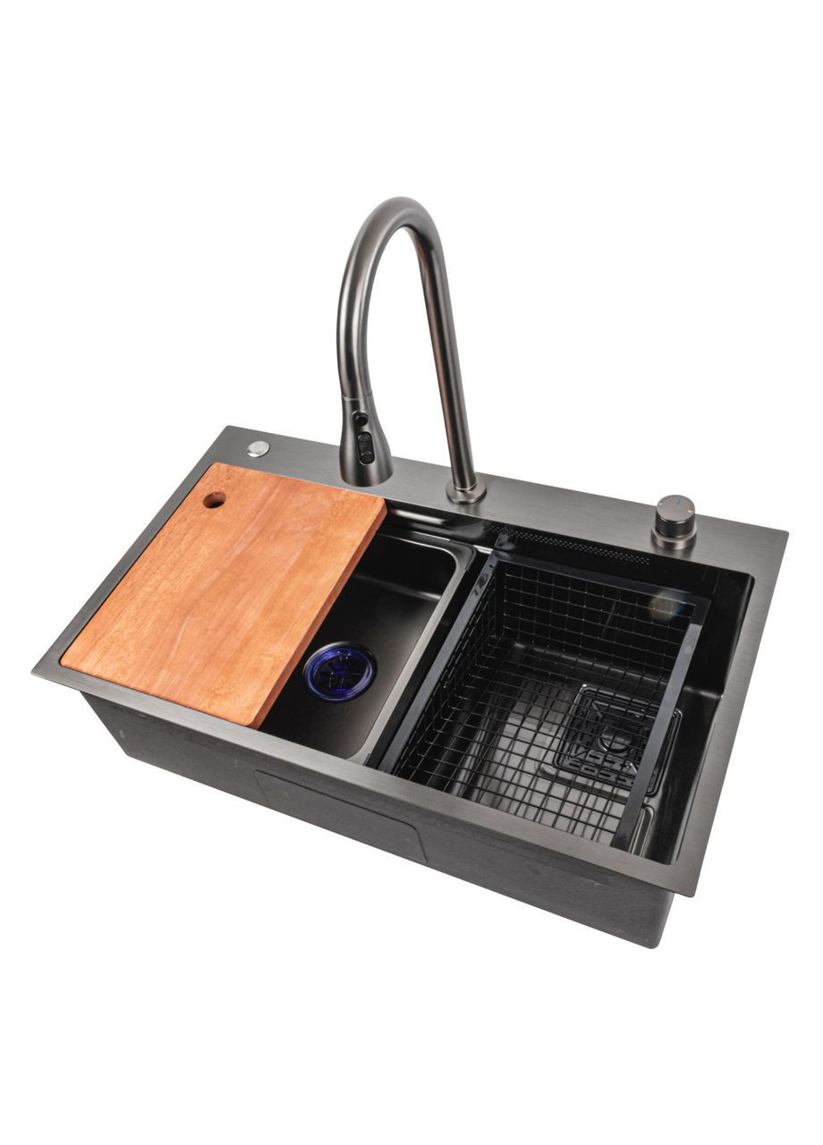 Мойка из нержавеющей стали 7545A PVD черная HANDMADE "ВОДОСПАД" Platinum (306375563)