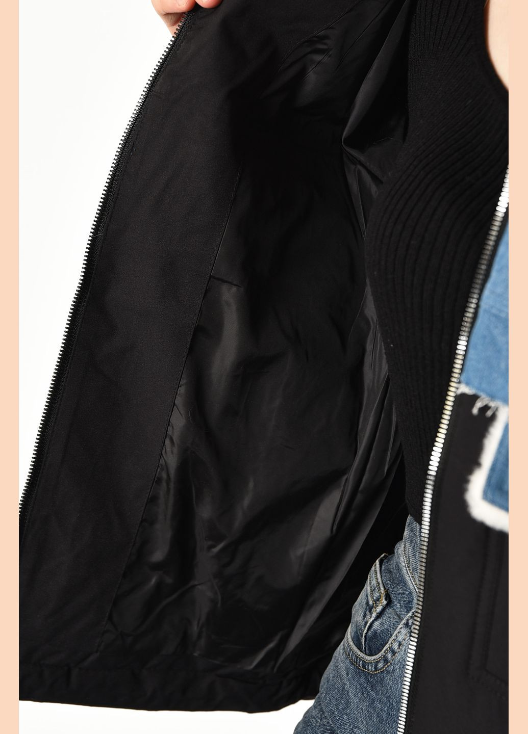 Чорна демісезонна куртка жіноча демісезонна чорно-блакитного кольору Let's Shop