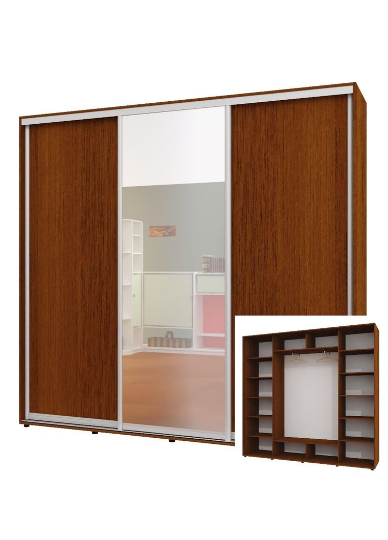 Шафа-купе тридверна 270*45*220 см Горіх лісовий 3 двері ДСП + Дзеркало + ДСП ШК-05 Алекса (360447399)