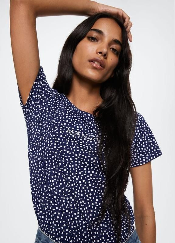 Футболка синий логотип в горошек Mango - (338707824)