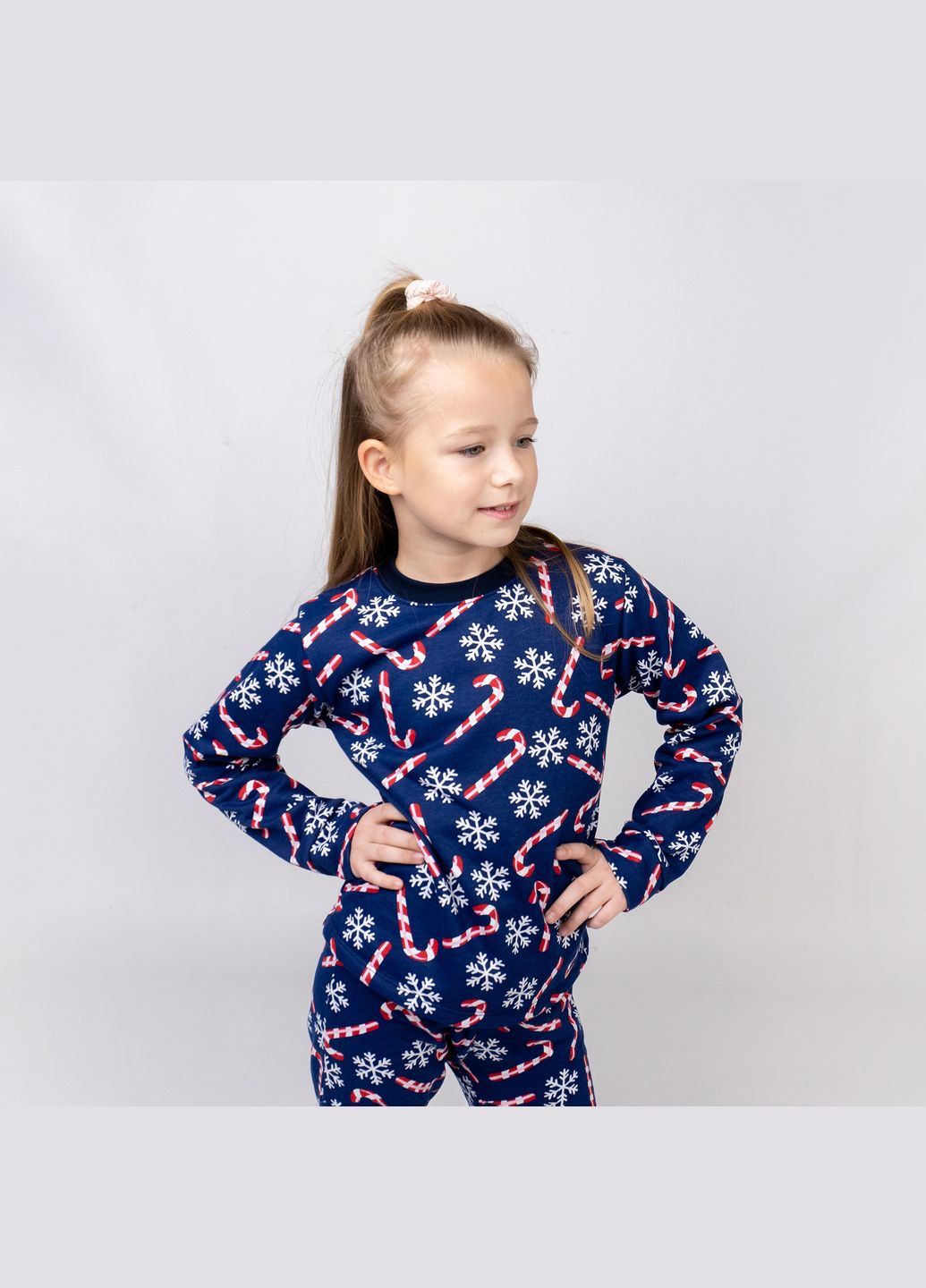 Синя всесезон піжама дитяча з начосом з зображенням різдвяних льодяників candy темно-синій dexter's