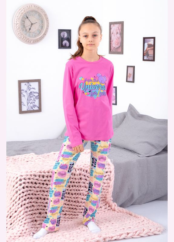 Розовая всесезон пижама для девочки (подростковая) кофта + брюки Носи своє