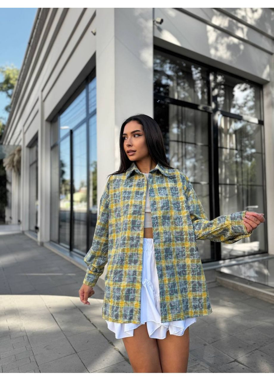 Желтая кэжуал рубашка в клетку MonCher с длинным рукавом