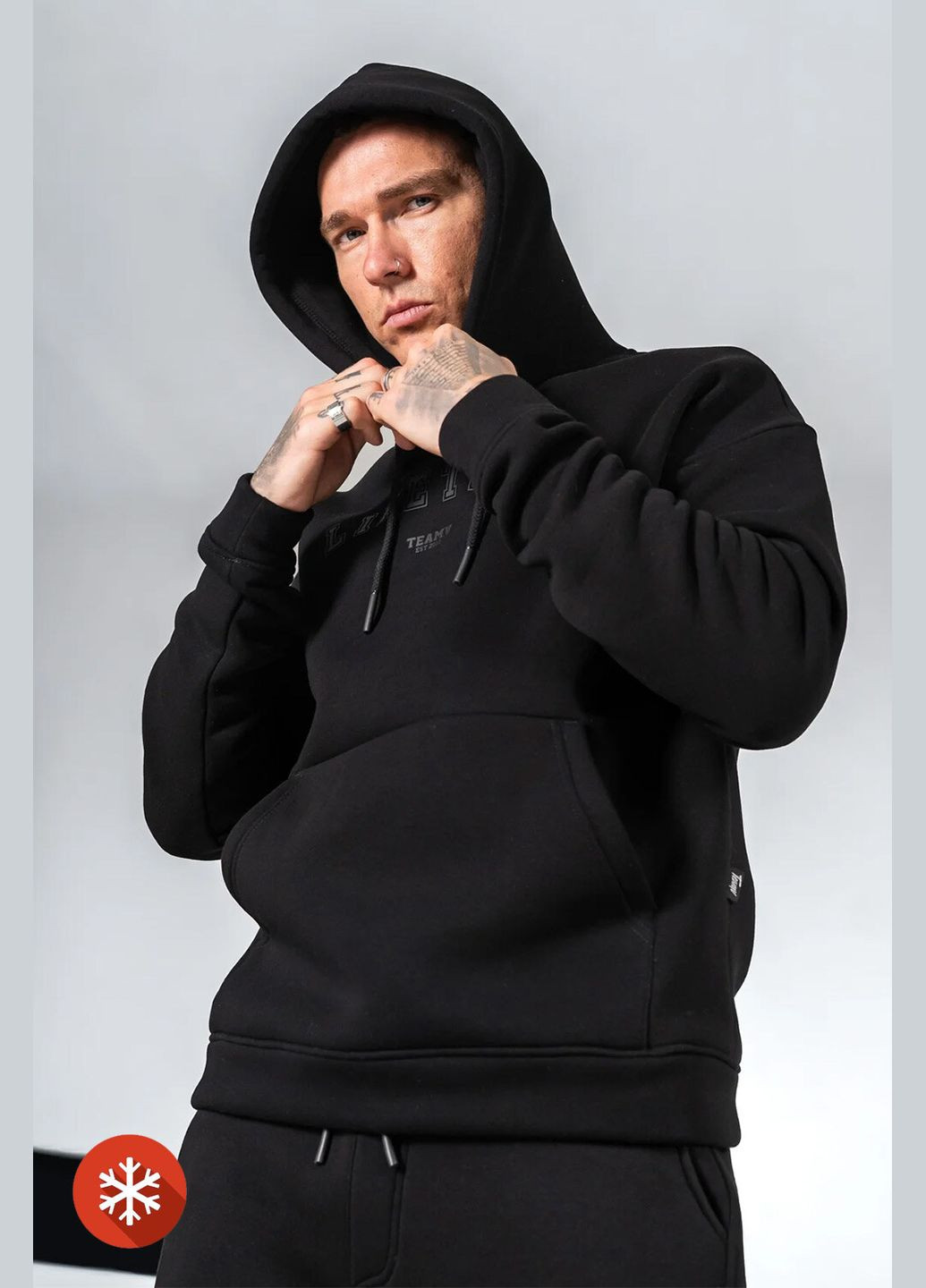Чоловічий теплий худі вільного крою з принтом LIFETIME 3 Чорний Teamv (316355055)