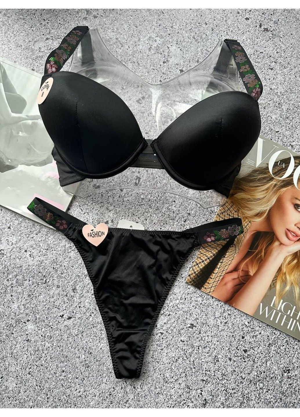 Черный женский комплект белья с формованной чашкой черный Beisdanna