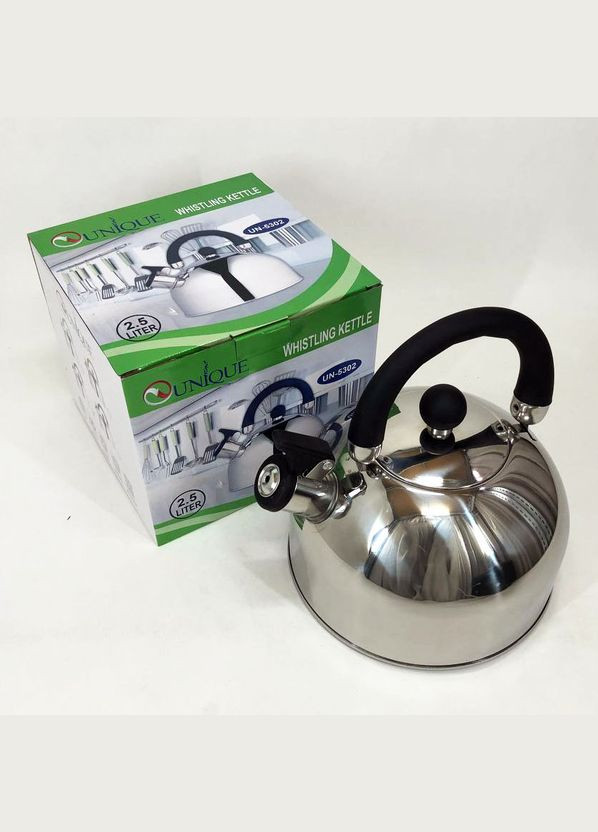 Чайник со свистком UN-5302 2,5л, красивый чайник для газовой плиты, чайник на плиту. Цвет: черный Unique (364664049)