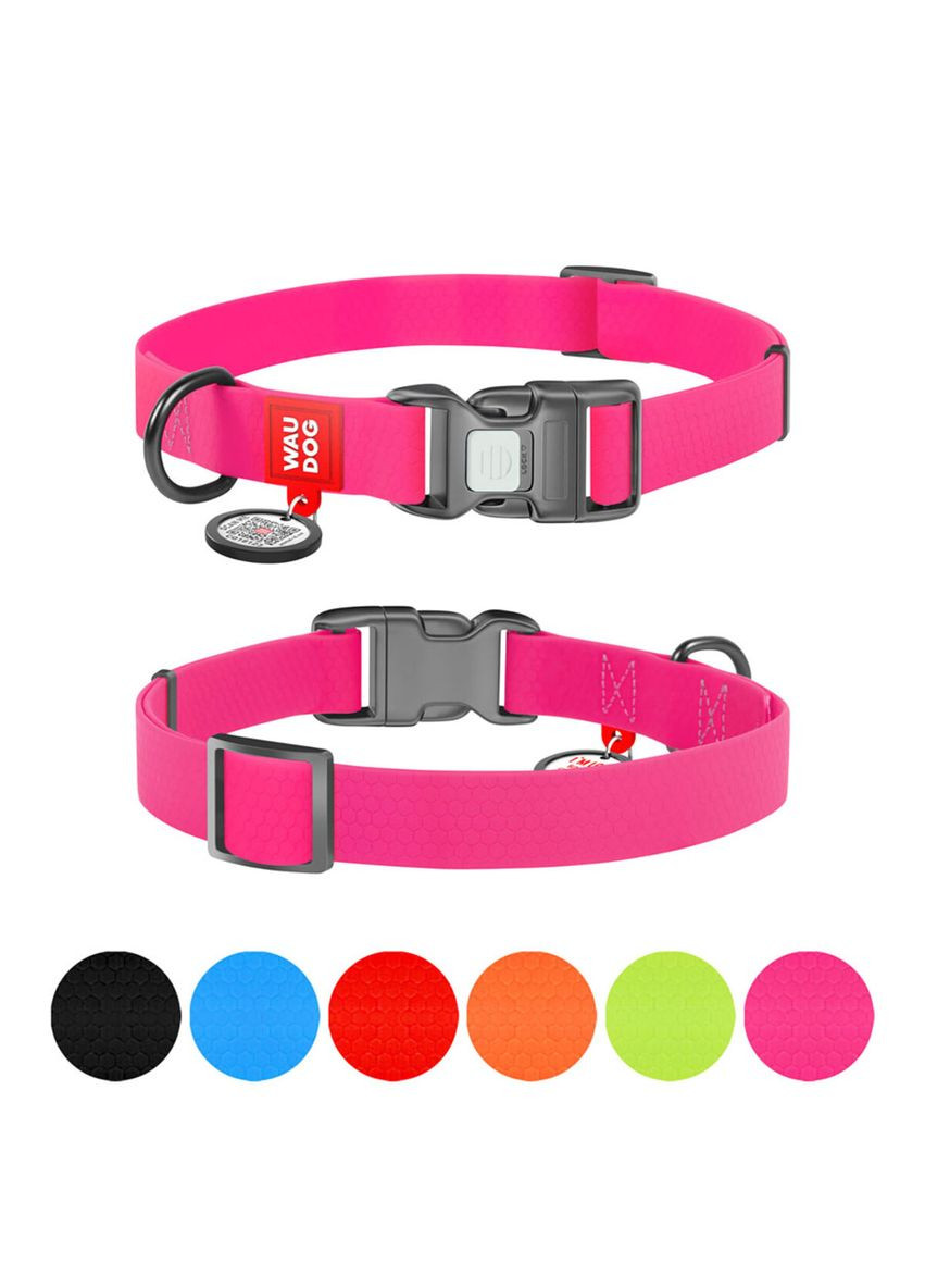 Нашийник для собак водостійкий Waterproof c QR паспортом, Ш 25 мм, Дов 38-58 см, рожевий WAUDOG (322642873)