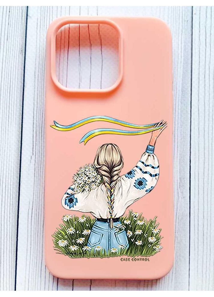 Матовий персиковий чохол на iPhone 16 Pro Дівчина зі стрічкою (принт 17) Silicone Case (361112522)