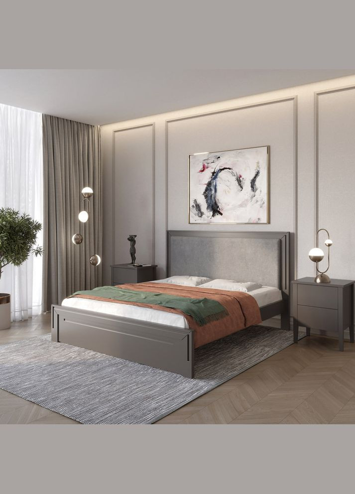 Двуспальная деревянная кровать Торонто Т4 (RAL9011)/Аляска 93 (серый) 180х190 см (MBG-9455) Mebigrand (368283113)